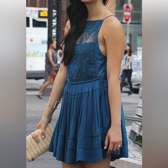 Free People | Dresses | Free People Emily Crochet Dress Small Teal Blue |  Poshmark